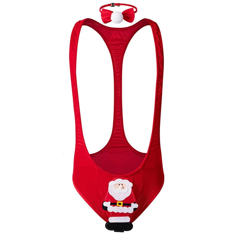 الرجال عيد الميلاد لعب الأدوار كروسدريس زي كرنفال لعبة موحدة مثير الذكور خادم بذلة سانتا بذلة ربطة القوس فيونكة مجانية #4