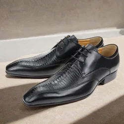 2023 Derby Leather Wedding Shoes Genuine Pointed Adult Lace-up Formal Men's Custom Genuine Leather summer breathable comfortable