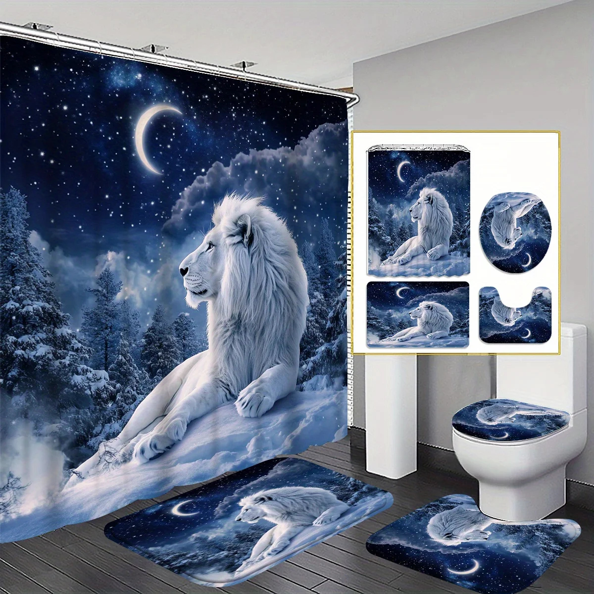 

4 шт., лунный свет, белый кот, Король Лев, узор, набор занавесок для душа, занавеска для ванной комнаты, декор для ванной комнаты, часть ванной комнаты