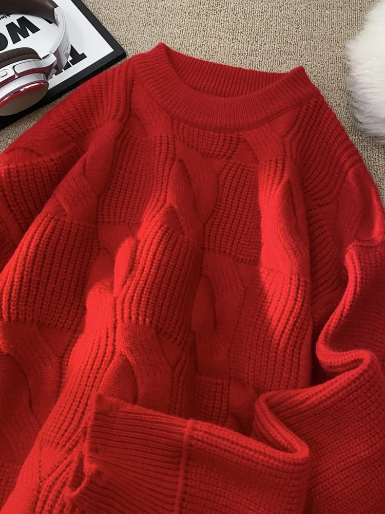 

Red Knitted Sweater Men's Winter round Ne Lazy Sle Trendy Inner Wear Base Layer irt Comfortable Fit Casual Long Sve