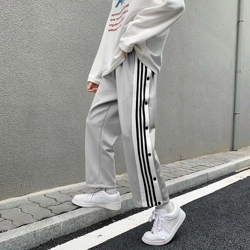 Harajuku Sle Split Breasted Pants Men's Casual Korean Sle Trendy Oldschool Sweat pants Summer Thin Sweatpants