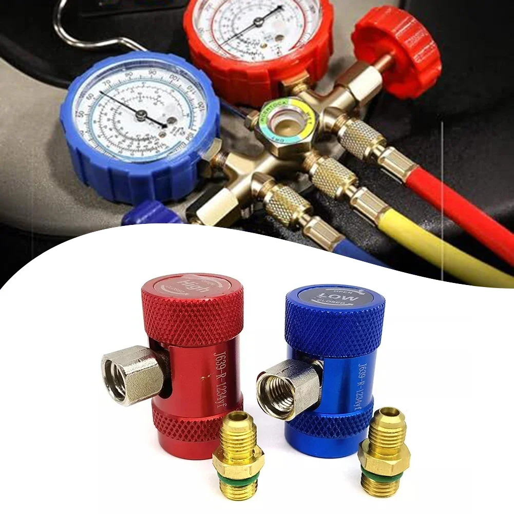 

R1234YF Low High Auto Car Quick Coupler Connector Brass Adapters Car Air ConditioningRefrigerant Adjustable AC Manifold Gauge