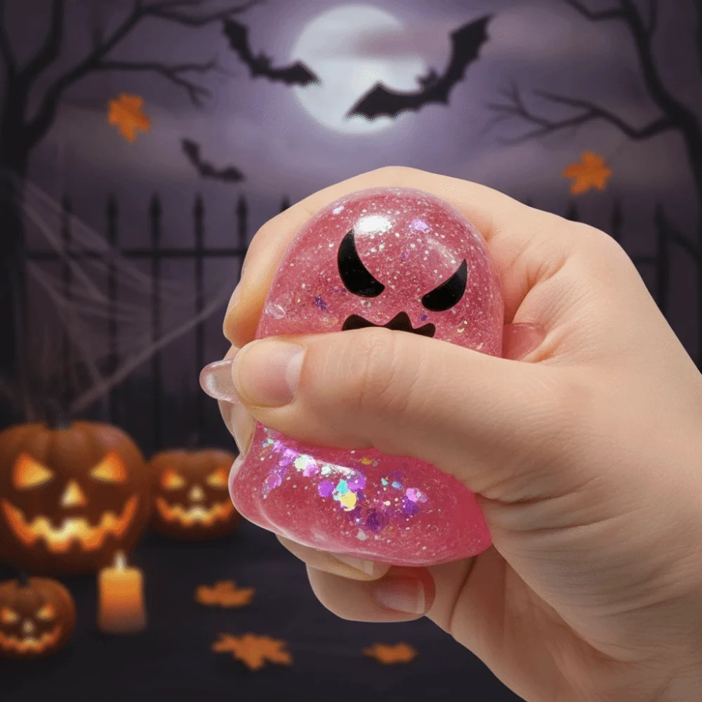 Slow Rebound Halloween Ghost Squishy Squeeze Toy Soft Glitter Ghost Sensory Toy Anti Anxiety with Sequins Fidget Squishy Toys