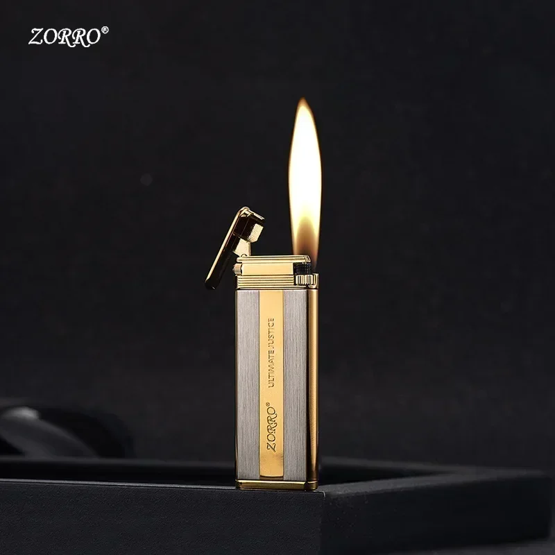 ZORRO Mini Ultra Thin Butane Gas Lighter Brass Vacuum Wire Drawing Sideslip Grinding Wheel Ignition Lighters Smoking Men's Gifts
