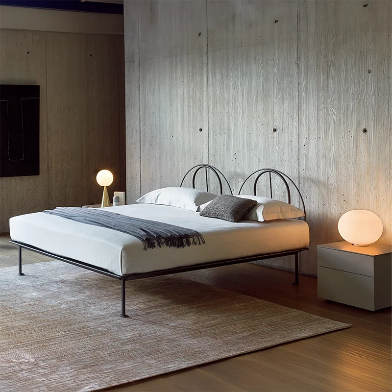

Modern light luxury bedroom 1.8 meters, double bed stainless steel single bed black simple wrought iron bed