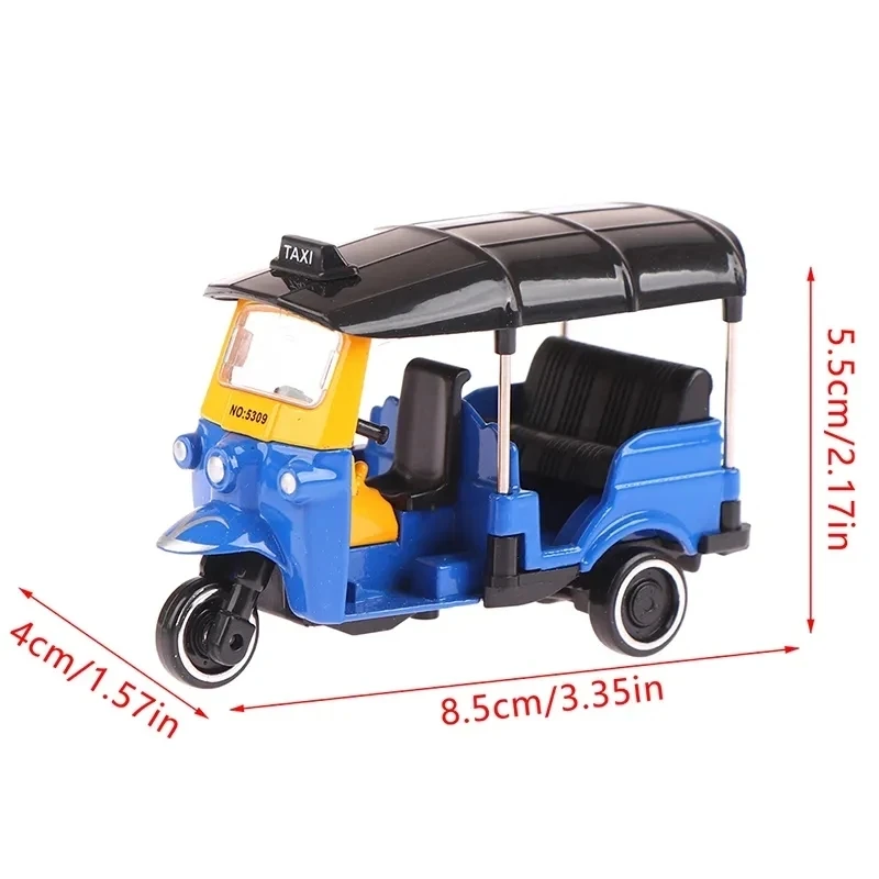 1:43 Scale Alloy Simulation Taxi Model Bangkok India Tricycle Diecast Vehicle Classic Autorickshaw Toys Collection Display Gift