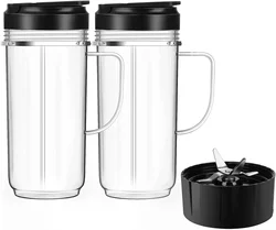 2 Pack Tall 22oz Cups Mugs with Flip Top To-Go Lid and Cross Blade Replacement Compatible with Magic Bullet 250W MB1001 Blenders