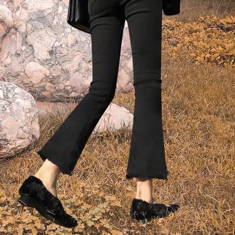 

High Waist Flared Jeans Women's Spring Autumn 2024 New Style Slimming Large Size Elastic Nine Points Pants Cotton Stretch Denim