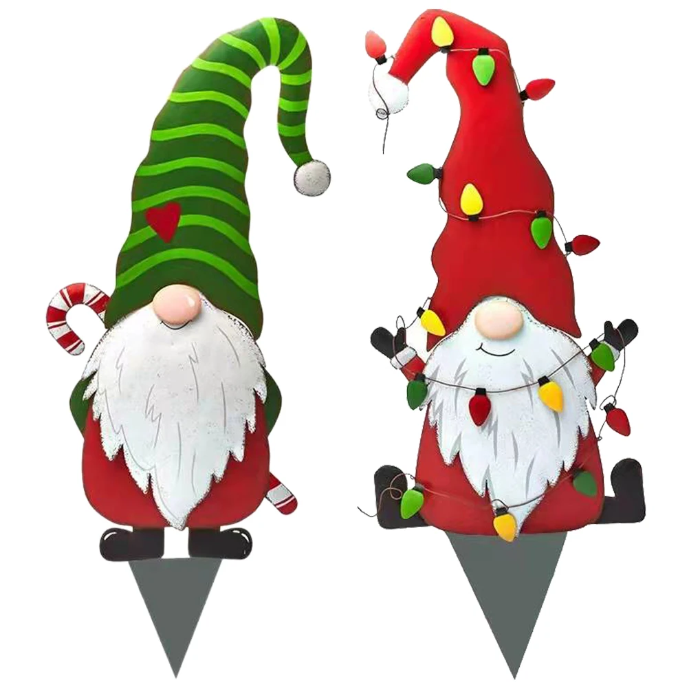 

2Pcs Christmas Garden Stakes Santa Yard Decor Outdoor Lawn Insert Iron Sign for Holiday Garden Decoration Xmas Landscape
