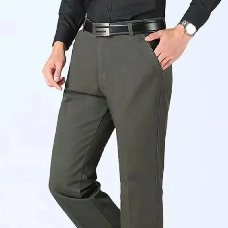 Pantalones de traje para hombre, 100% algodón, finos para verano, gruesos para otoño, rectos, holgados, de negocios, color caqui liso, ropa informal de marca KOACUS