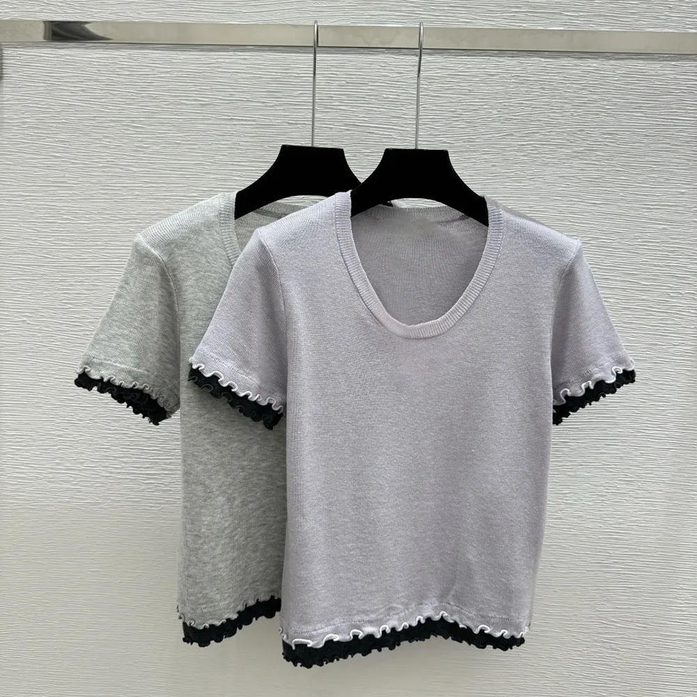 

Высококачественная женская футболка 2026 года, новинка, летняя, с коротким рукавом, однотонная, с круглым вырезом, свободного кроя, модель xy26330133