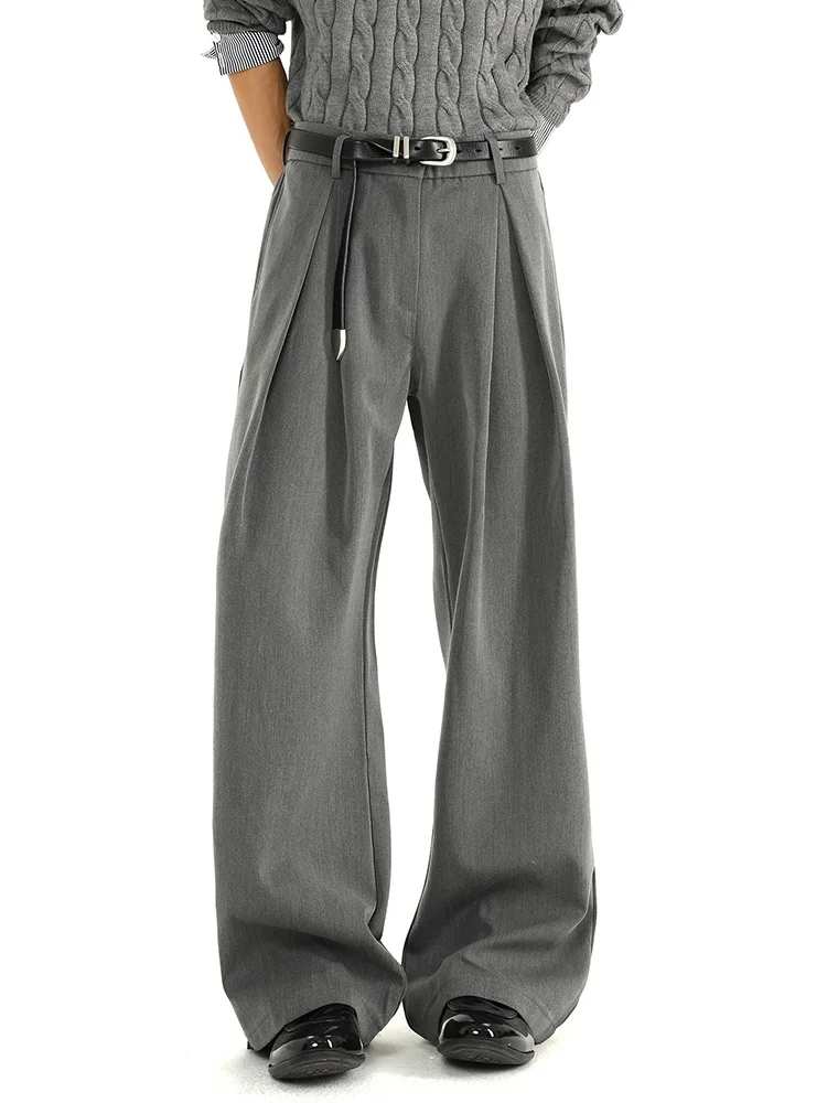 

American Sle A-Line ey Pleated Men's Spring Autumn Drapey Loose Trousers Casual Pants Knife ape Relaxing Fit