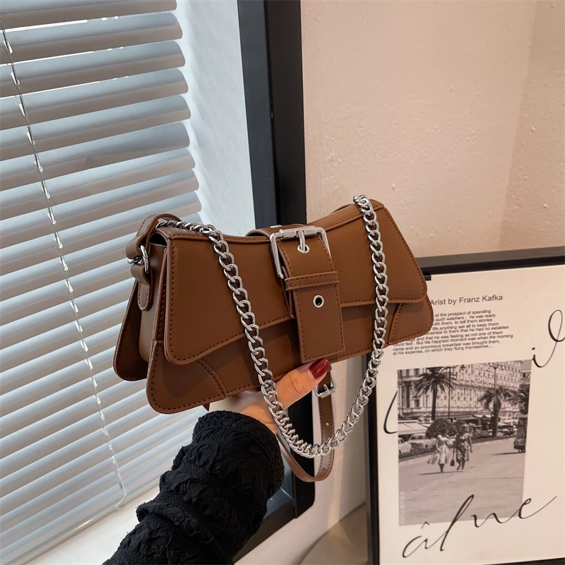 Solid color Women Chain Shoulder Side Bag Small PU Leather Handbag And Wallet Vintage Luxury Brand Lady Flap Crossbody Sling Bag