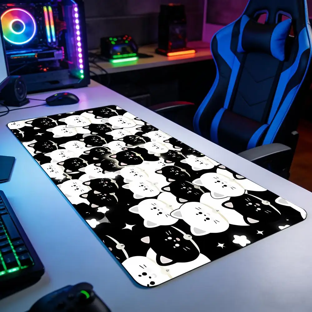 

Большой игровой коврик для мыши с черно-белым рисунком кошек, XXL, настольный коврик, большой коврик для мыши, мультяшный нескользящий коврик для клавиатуры 1000×500