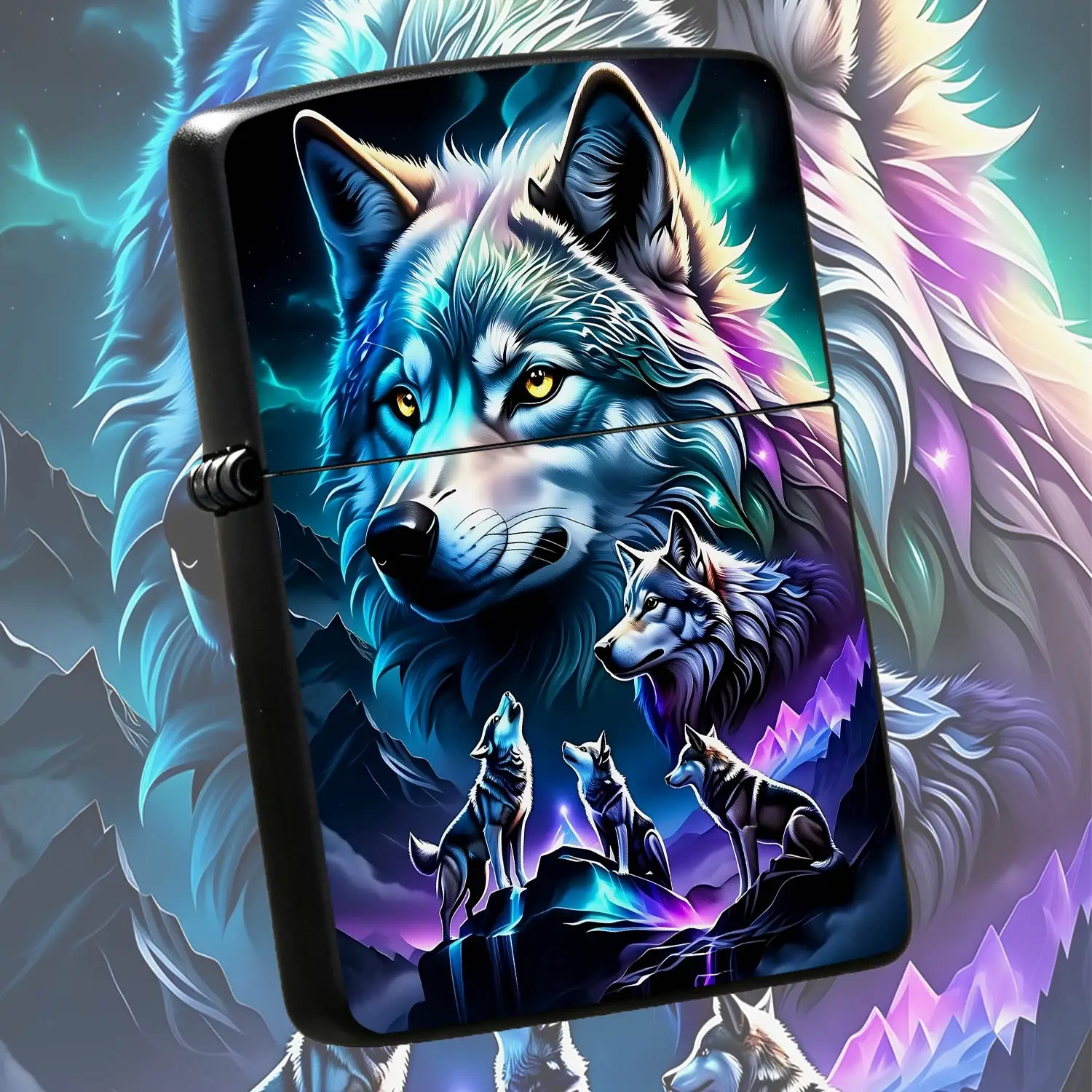 Wolf Pack Themed Lighter, Dreamy Iridescent Wolf Clan Portrait High Definition Print, Vibe Boosting Personal Carry Ignition Accessory, Ideal For Outdoor Trips Daily Gatherings Gifting, Stylish Collectible Practical Decor A Humorou And Inter