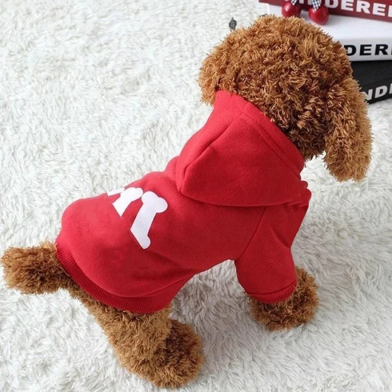 Trendy Bone Letter Print Pattern Designer Pet Cat Clothing Autumn And Winter Thickened Warm Hooded Dog Sweater Fashion Clothes