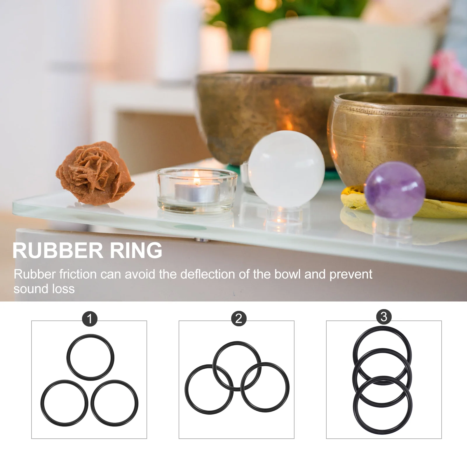 

3 Pcs Bowl Music Washer Ritual Instruments Cushion Sound Pad Rings for Singing Bowls Black Rubber