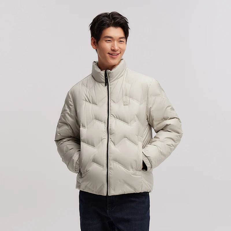 Semir Down Jacket Men Winter No Quilting Line Printed Stand Collar Simple Versatile Lightweight Coat