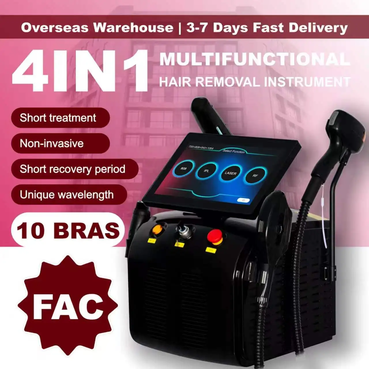 5000W 4 Wavelength FAC Diode Salon Exclusive Device 4-in-1 Hair Removal Tattoo Elimination Skin Rejuvenation Firming Machine