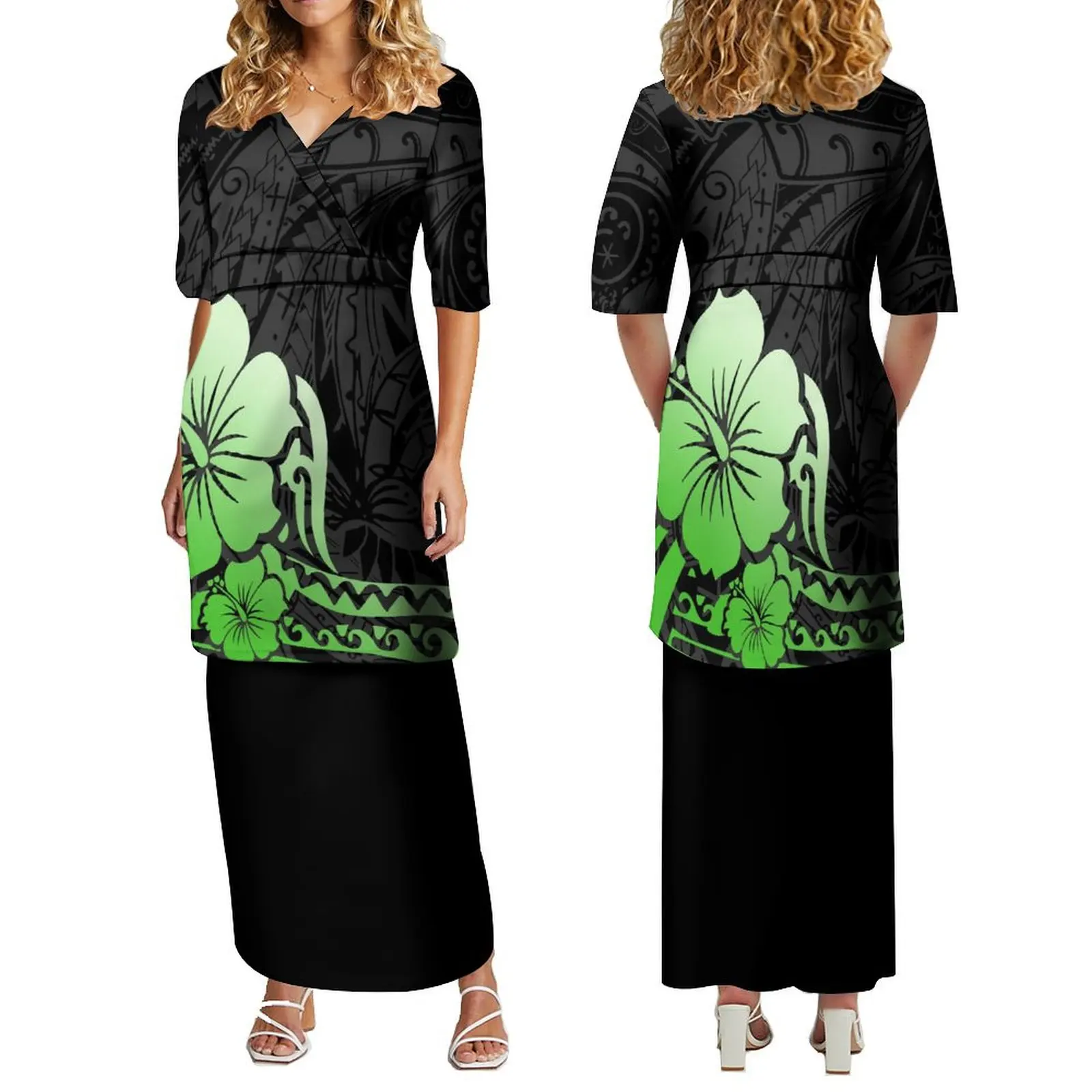 Hot Selling Women'S Dress Samoa Puletasi Two-Piece Set Plus Size 7xl Women Polynesian Island Design Print