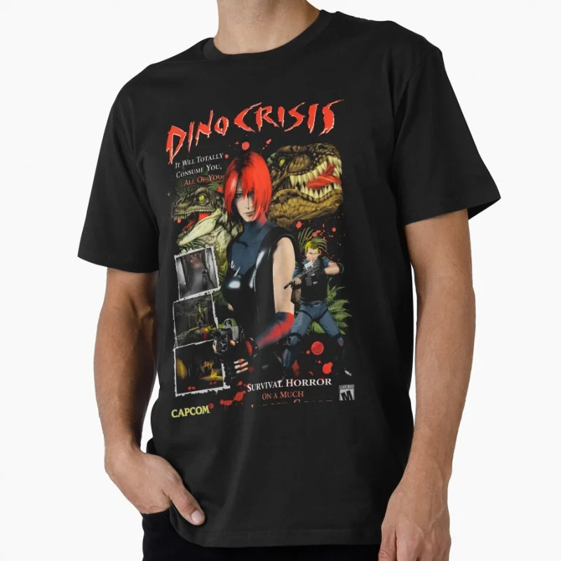 

0406 Dino Crisis Survival horror Gift T-Shirt for gamer 100% cotton printed short sleeve Graphic Tee Y2K clothes All size tops