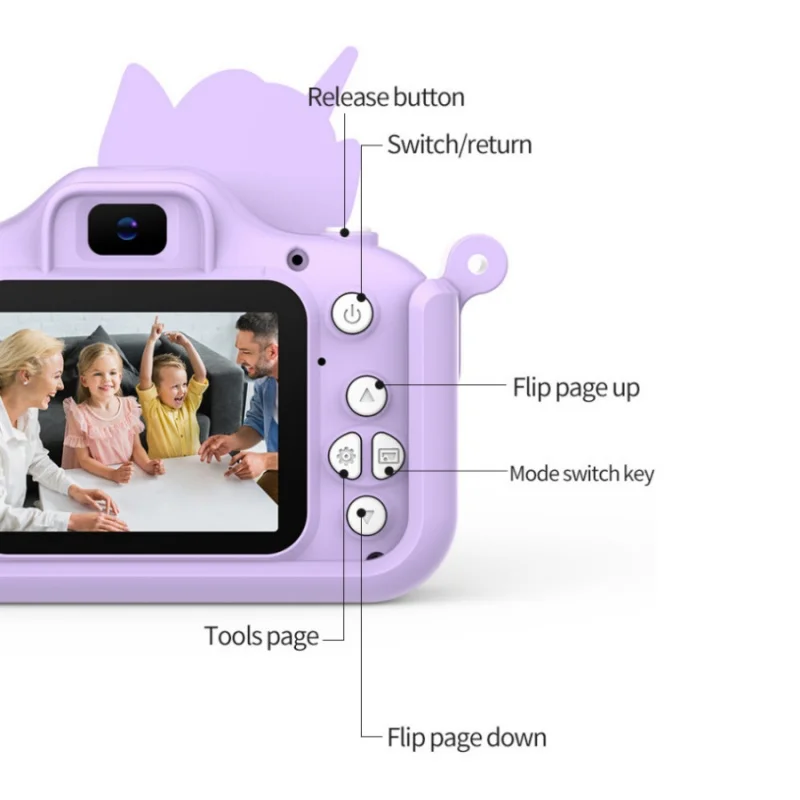 1pc câmera digital das crianças hd dupla mini câmera brinquedo dos desenhos animados unicórnio presente do feriado proteção para os olhos console de jogo