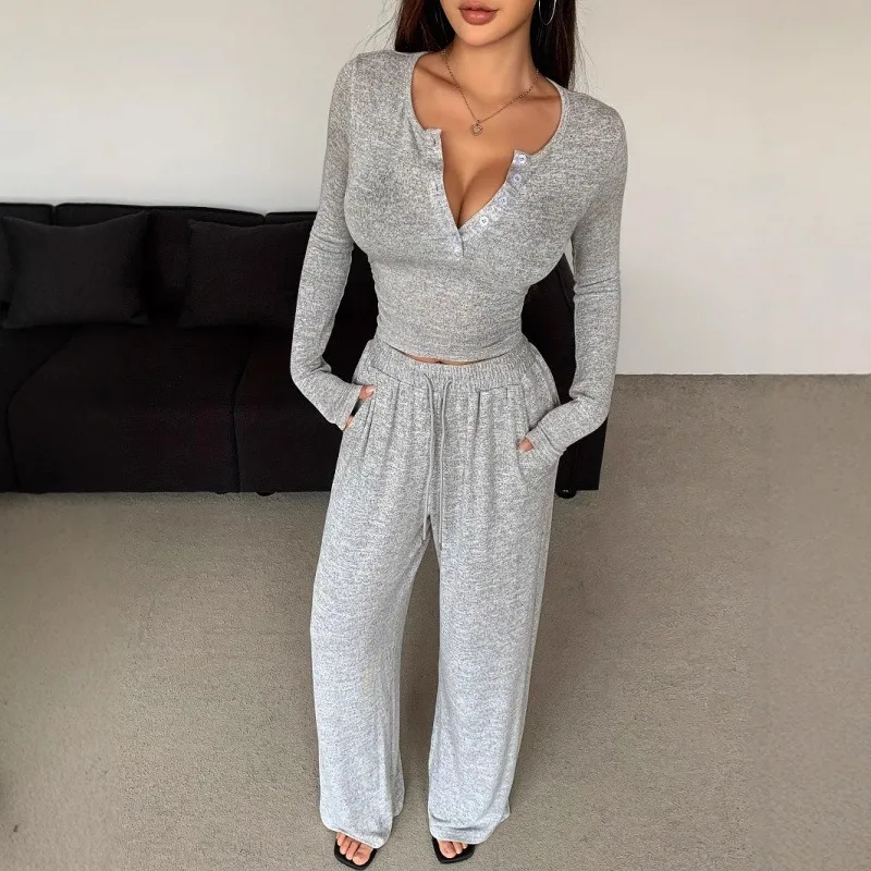 2025 New Spring Fashion Casual Women Solid Sweatsuit Set Suits Outfits Winter Tops 2 Two Piece Tracksuit Pant Set For Female