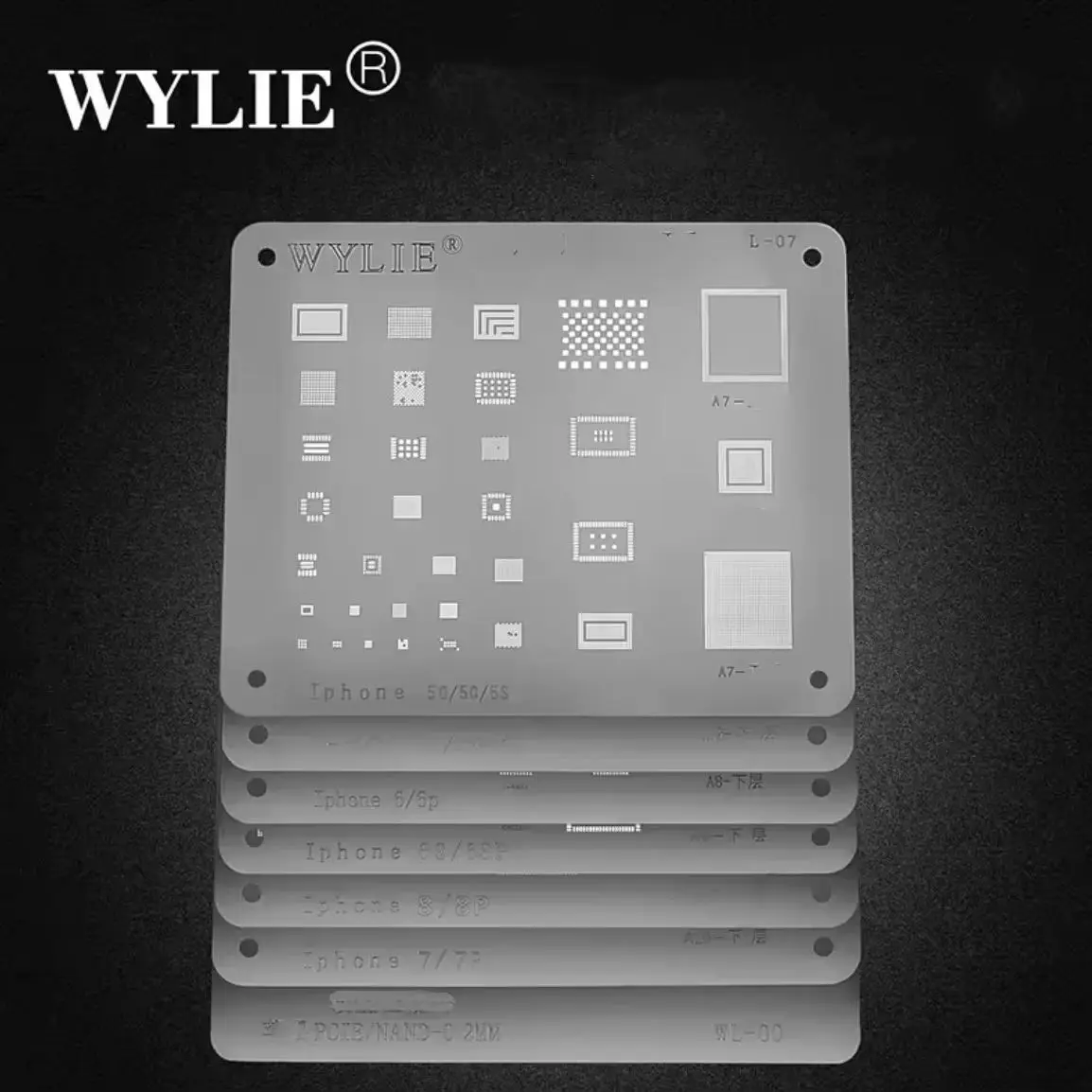 Wylie BGA Reballing Stencil for iPhone 5/5S/6/6S/7/8 Ps/X/XR/XS 11 12 13 14 15 16 17 Pro Max CPU RAM Nand WiFi Power IC Chip Net