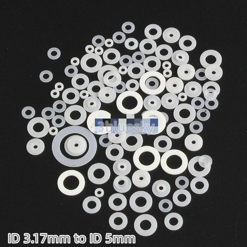 

100x Nylon PA Precise Flat Washer Spacer Shim Gasket ID 3.17mm - ID 5mm Lubricating Rub Heat Resistance White