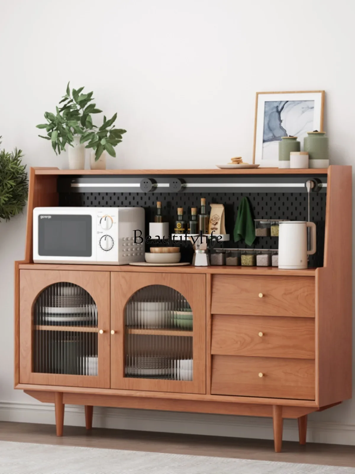 Nordic Solid Wood Dining Side Multi-Functional Wine Cabinet Wall Living Room Cupboard Wire-Wrap Board Tea Locker