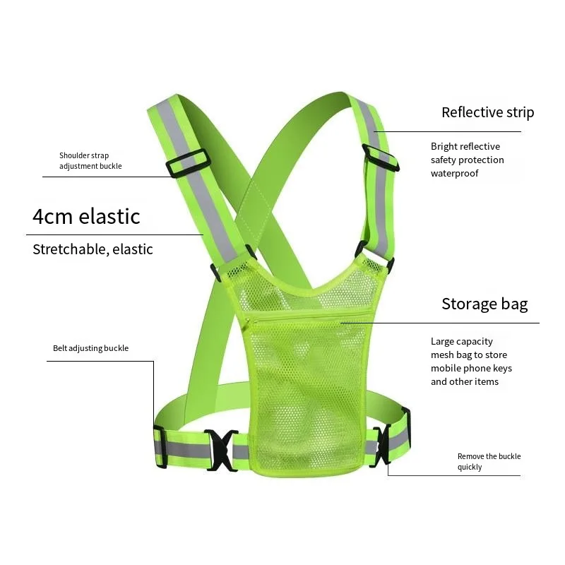 Outdoor Night Walking Reflective Vests With Storage Bag Highlight Adjustable Lightweight Biking Safety Strap Waterproof Running