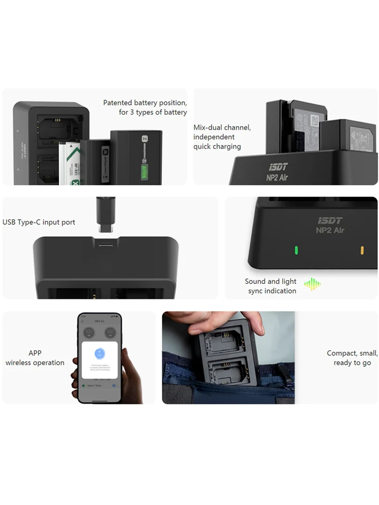 ISDT C4 Air USB Type-C Charger 6-Bay 4A Universal Battery Smart Charger w/ APP Connection for AA AAA Li-ion Rechargeable Battery