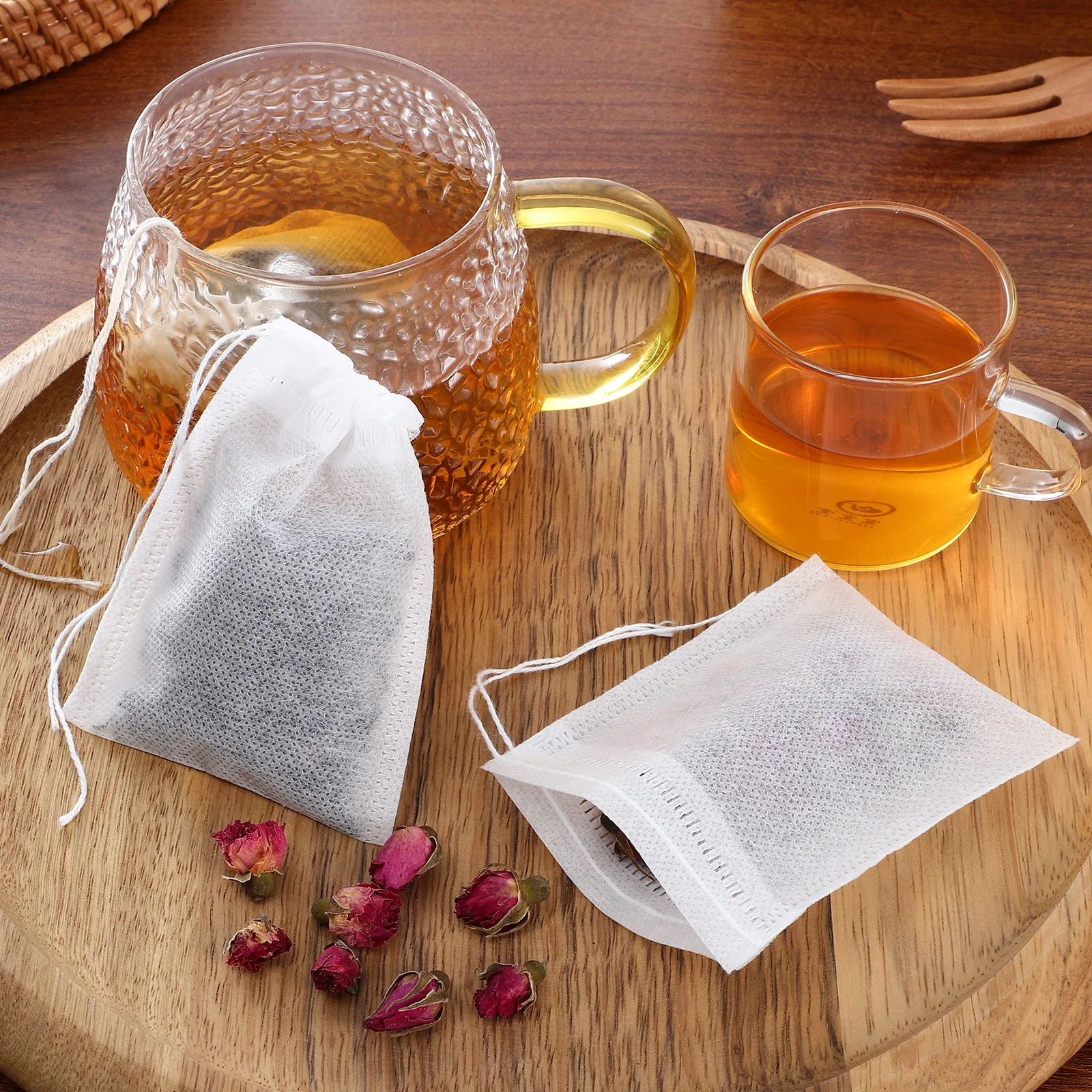 

200pcs Empty Tea Bags With Drawstring For Loose Leaf Coffee Flower Tea Infuser Filter Bag Reusable Mesh Pouches Kitchen Bar