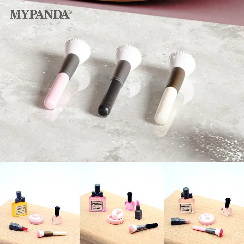 1Set 1:12 Dollhouse Miniature Cosmetic Lipstick Pressed Powder Perfume Makeup Brush Model Doll Makeup Scene Decor Accessories