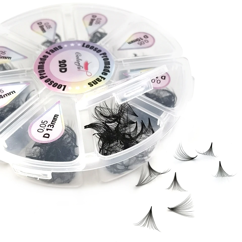 Colorful Loose Fans Mix Trays Thin Base Premade Fans Lash Mega Wispy 500 Eyelash Extensions Sharp Stem Promade Volume Fans Loose