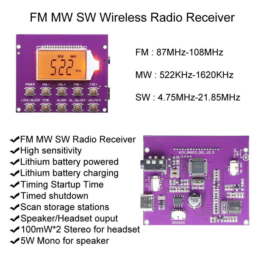 DSP PLL 87-108MHz Stereo FM Radio Receiver Module DIY Radio Receiver Digital LCD Display Frequency Modulation FM MW SW