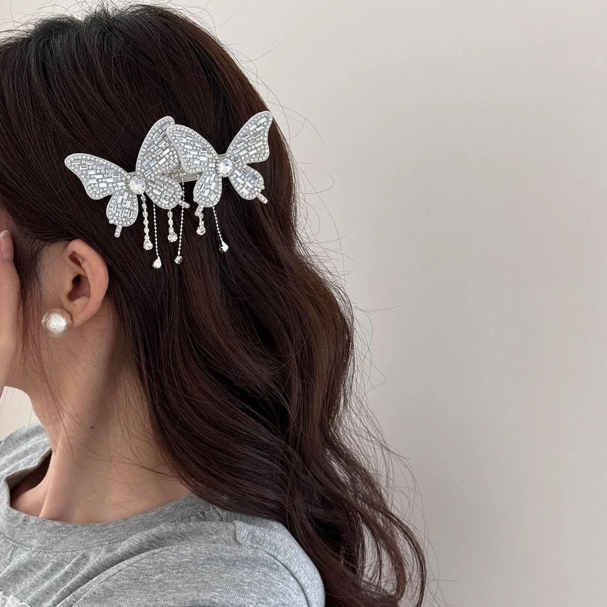 2-teiliges Haarspangen-Set für Damen, koreanische Strass-Schmetterlings-Quaste, glänzend, elegant, süße Haarspangen, hochwertiger Haarschmuck