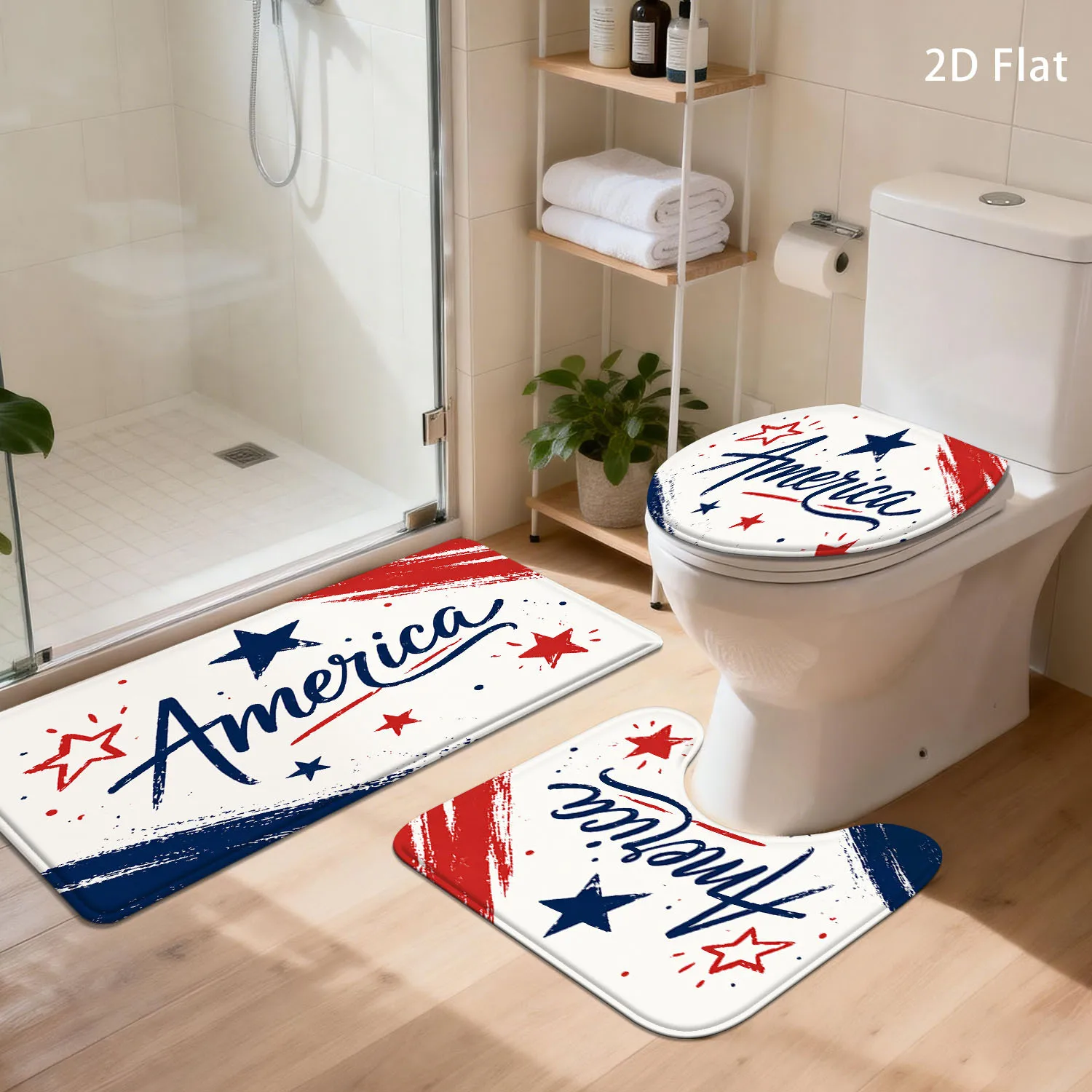 

Patriotic USA Bath Mat Bathroom Rug Anti-slip Toilet Seat Cover American Flag Doormat Home Decoration