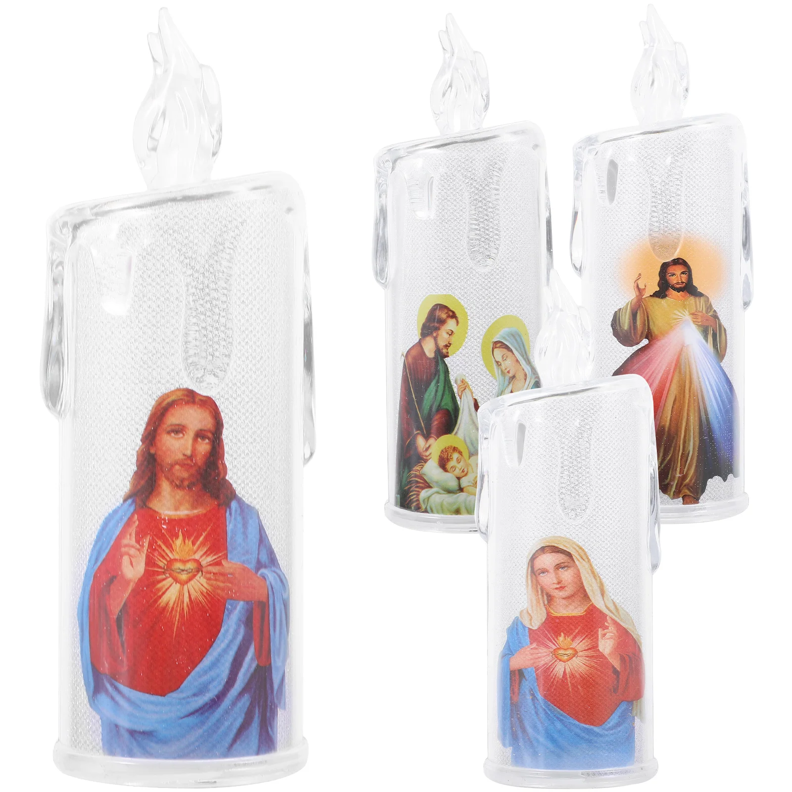 

4 Pcs Jesus Lantern Party LED Lamp Taper Holder Gift Candles Plastic Prayer Candelabras Decor