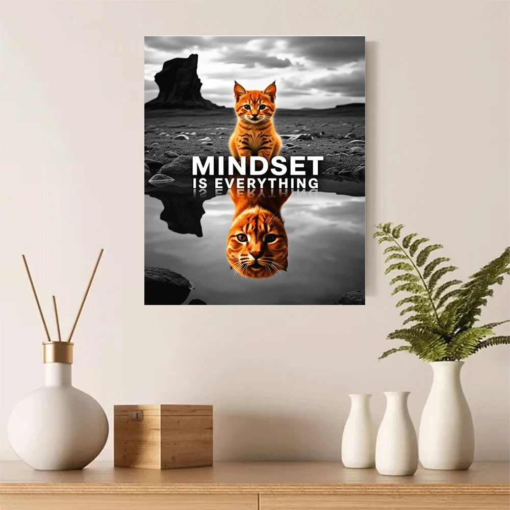 1PC-Unframed Canvas poster wall decoration  Orange Kitten Reflection Desert Mindset Is Everything Motivational Art Poster