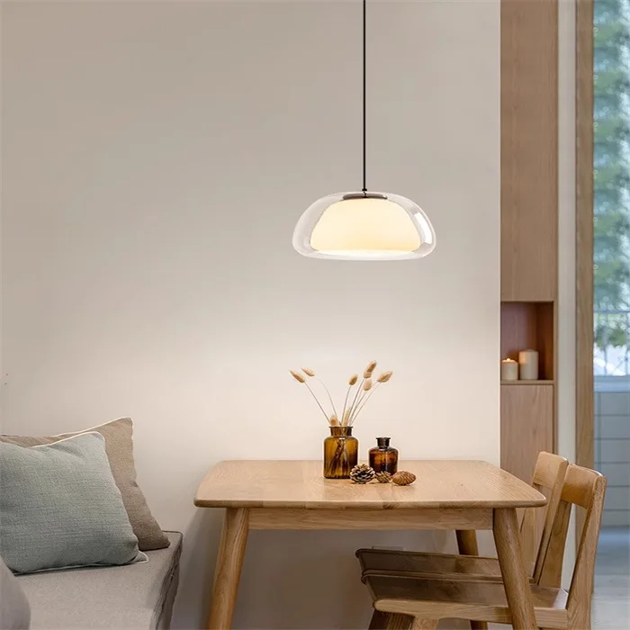 

SANDYHA Modern Simple Pandant Lights Cream Wind Jelly Design Glass Led Chandelier for Dining Room Bedroom Home Decor Lamp Lustre