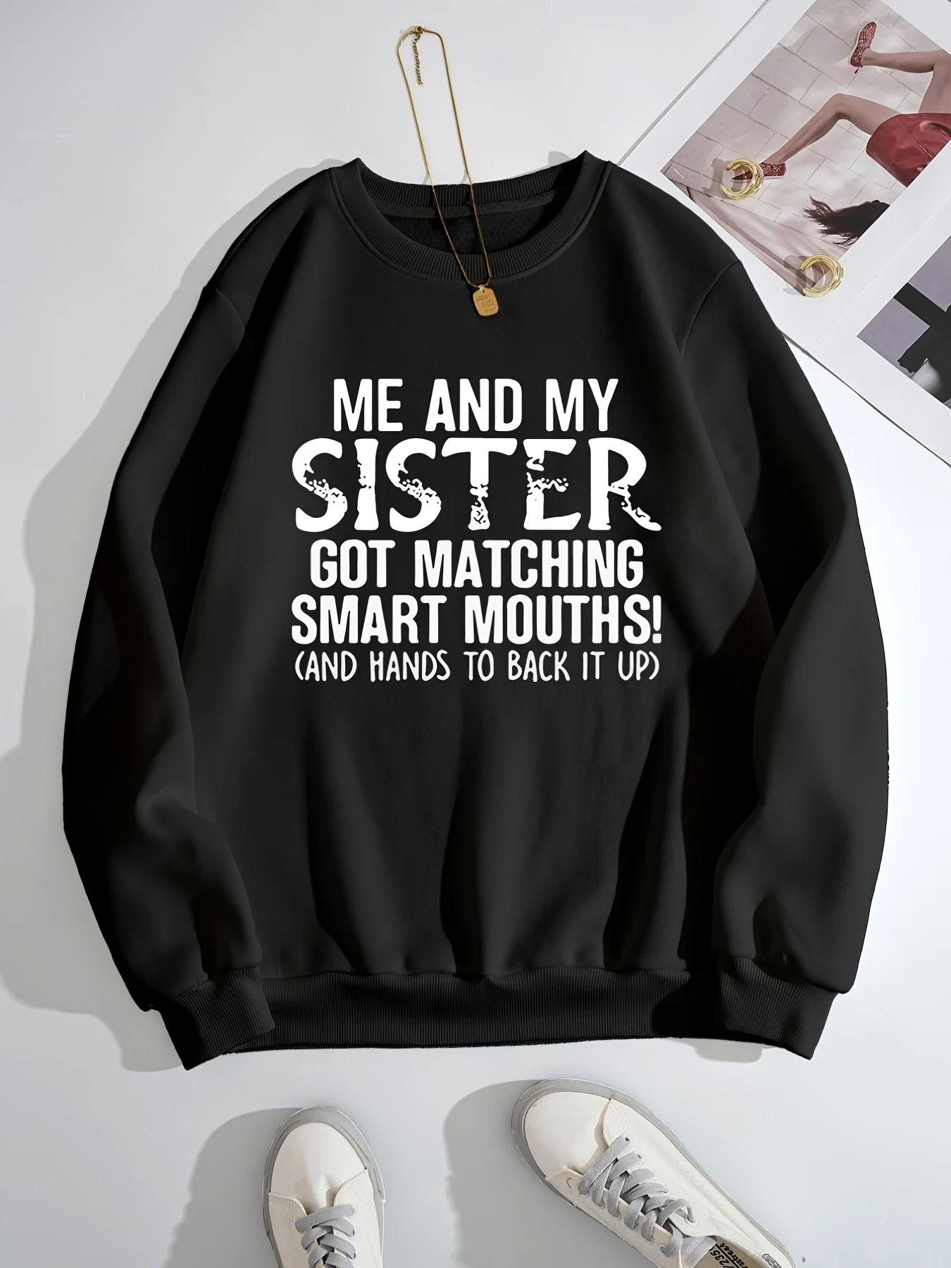 New Me & Sister Smart Letter Print Women\'s Sweatshirts & Hoodies Long Sleeve Blouse Women Clothing Oversized Top Fashion New