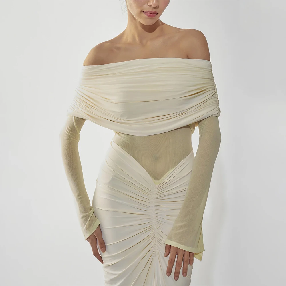 فساتين نسائية أنيقة بقماش شفاف وأكمام طويلة متدرجة فساتين ماكسي للسهرة وحفلات الكوكتيل وحفلات الزفاف حورية البحر فستان طويل #4