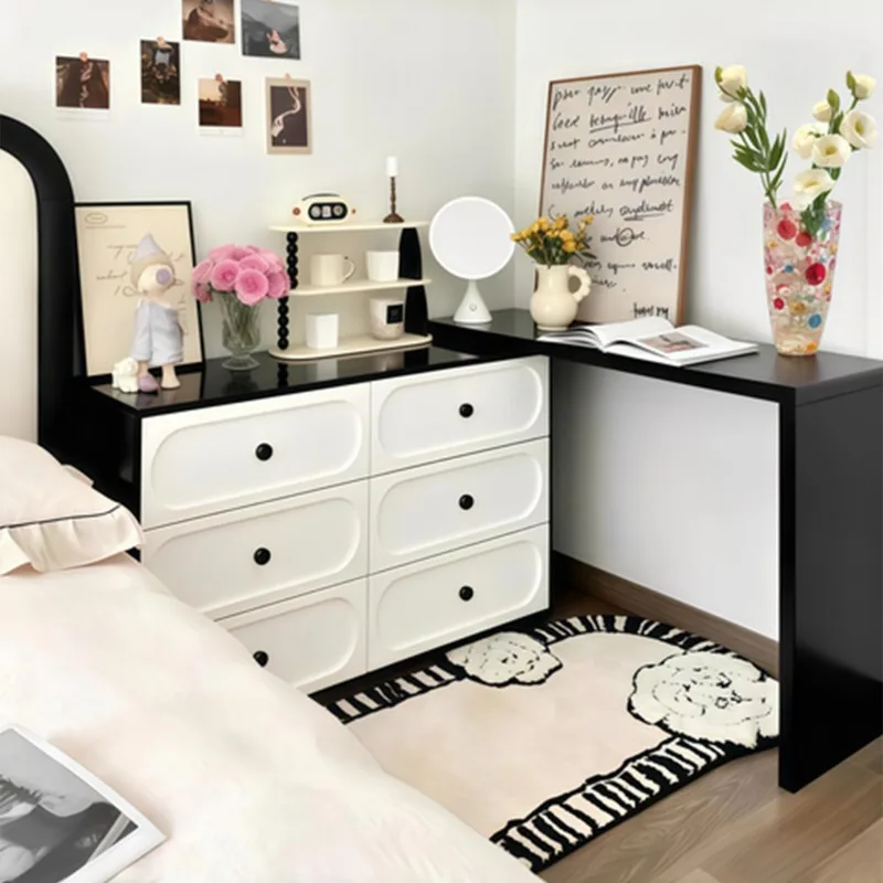 Dresser, chest, integrated French retro dressing table, bedroom storage cabinet
