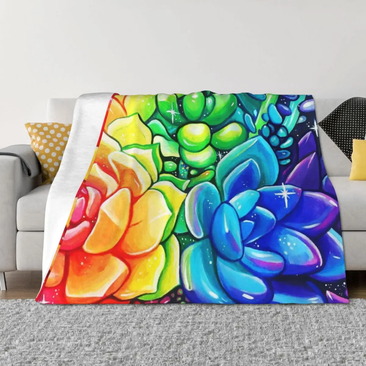 

Rainbow Succulents - Acrylic Painting Throw Blanket warm winter Luxury Throw Polar Blankets