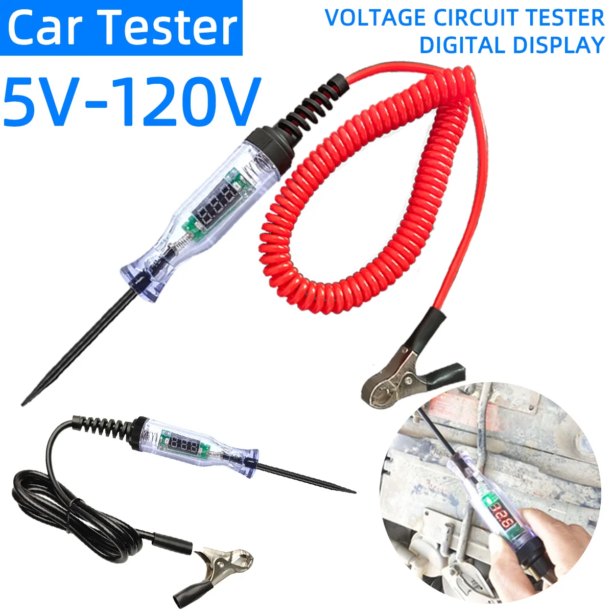 5V To 90V Car Tester Pen Voltage Circuit Test DC Digital Display Electric Pen Probe Pen Auto Diagnostic Tools 6V 12V 24V 48V