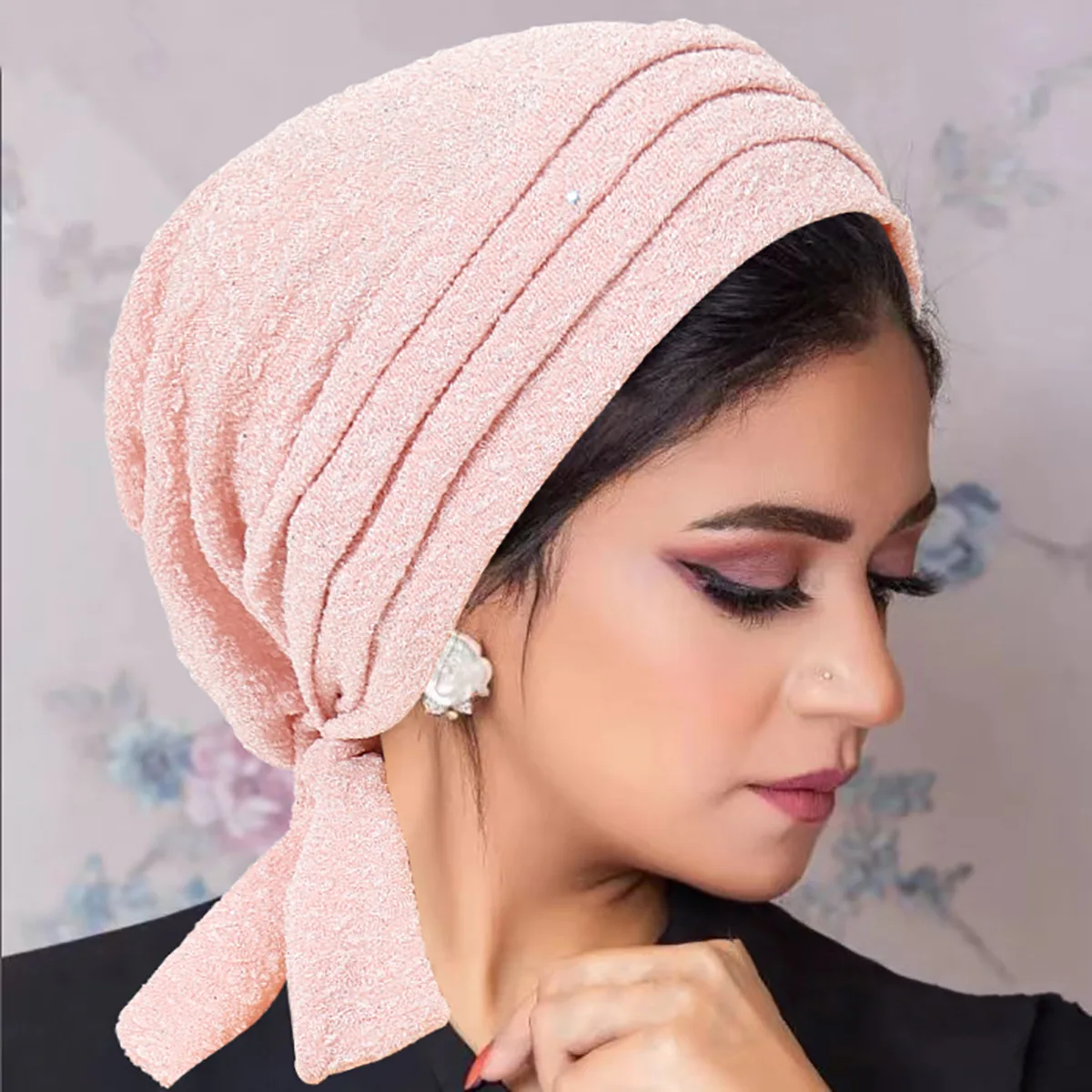 New Powdered Thread Four Bar Long Tail Turban Cap Chemotherapy Cap Ladies Two Pit Bar Long Tail Hat