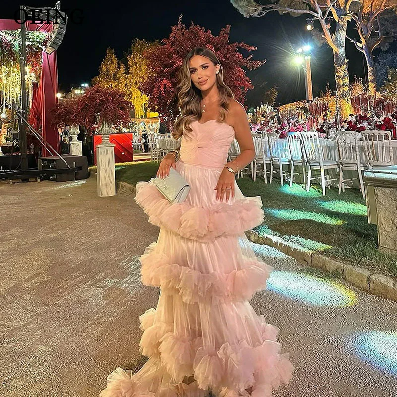 

BOEING Элегантное платье трапециевидной формы для выпускного вечера Розовое милое многоуровневое вечернее платье с рюшами и рюшами длиной до пола, вечернее платье по индивидуальному заказу