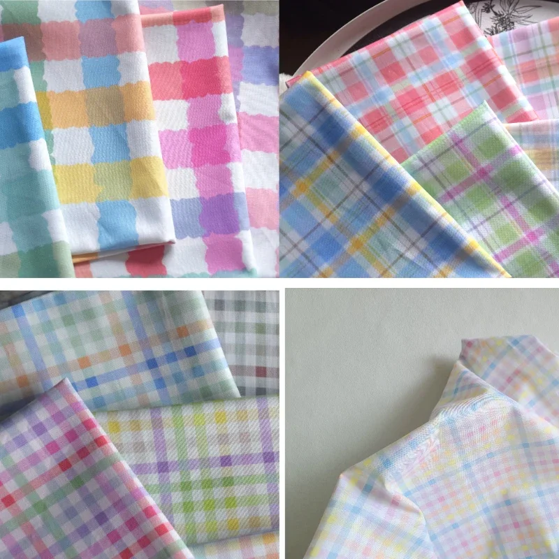 120x50cm, 20s Thick Pure Cotton Colorful Plaid Fabric for DIY Doll Clothes, Digital Handmade Clothing, Women's Sewing Cloth