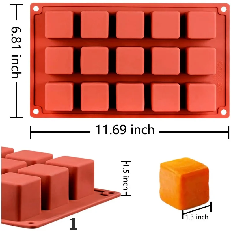 15Holes Cake Cavity Silicone Mold Cube Non Stick Dessert Pastry Mold Magic Cube Splice Cake Square Brownie Molds Cake For Baking